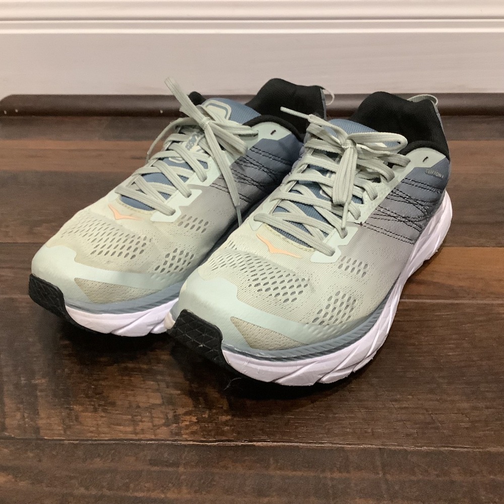 Hoka One One Clifton 6 Womens Running Shoes Blue Mint Green Ombre Sneaker - Picture 3 of 13
